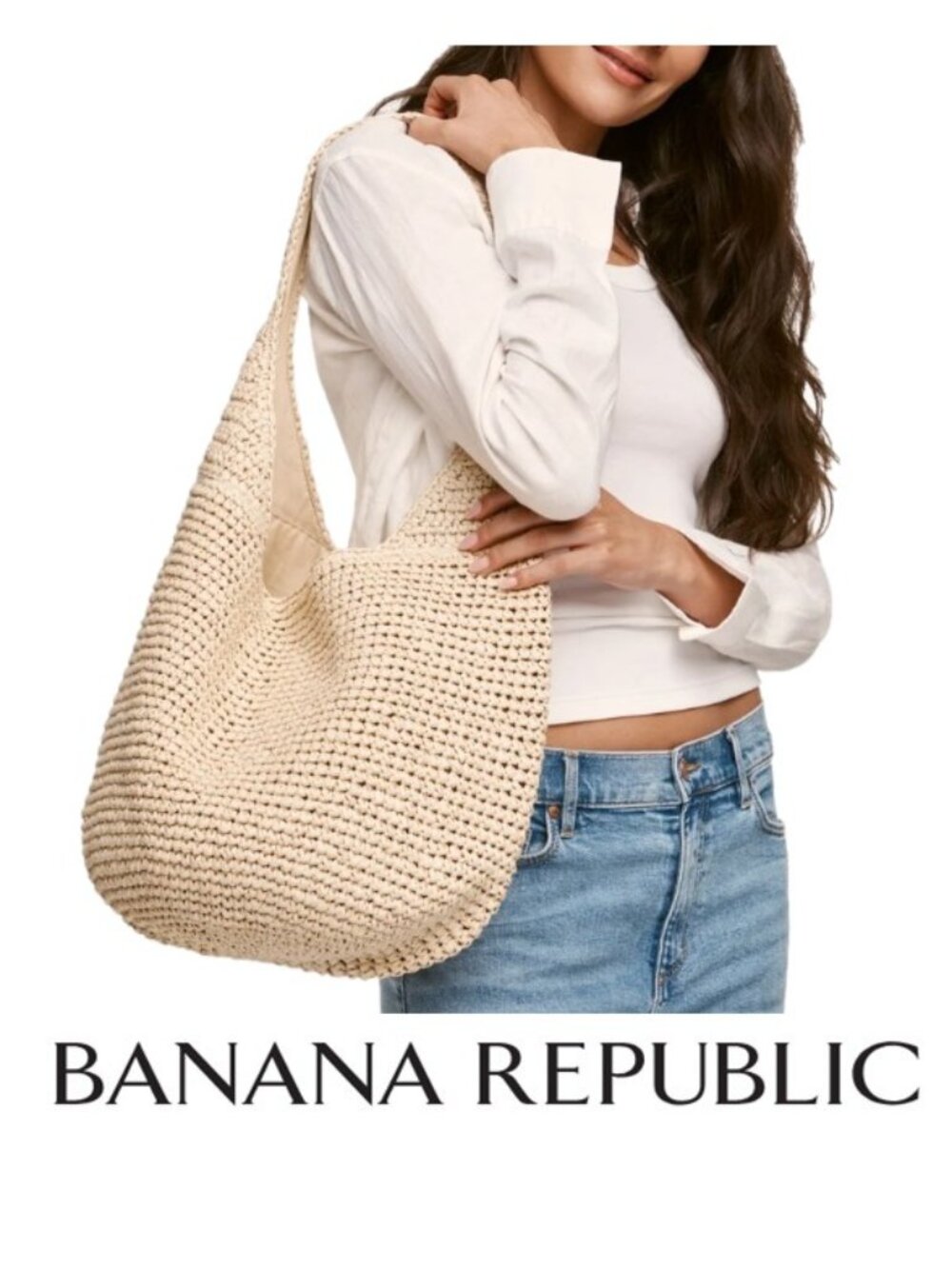 NWT Banana Republic Women's Raffia Tote, Tan